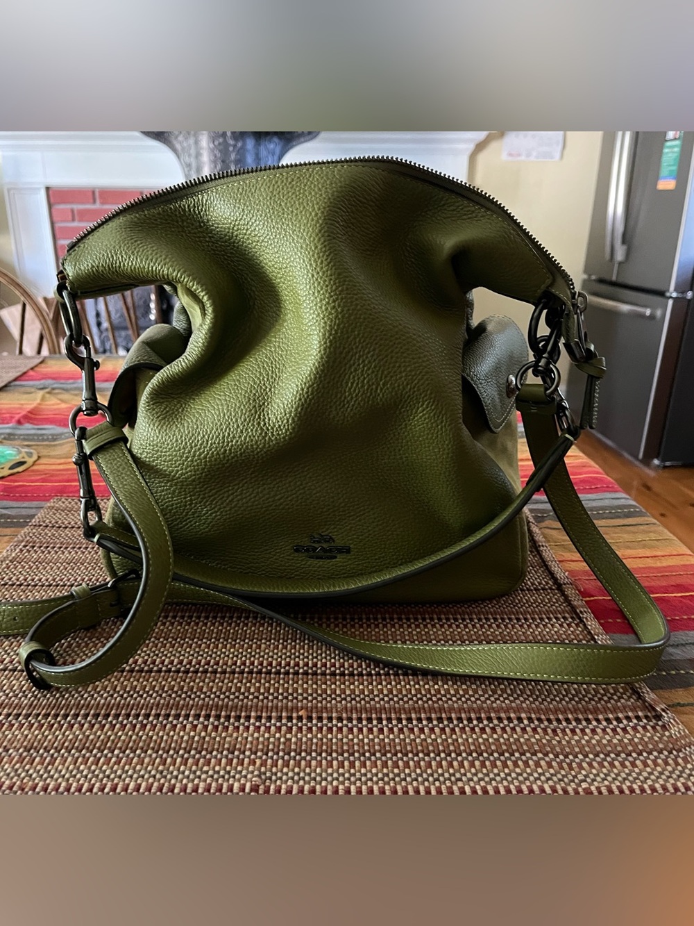 Vintage Coach Olive Pebbled Leather Hobo Shoulder Bag